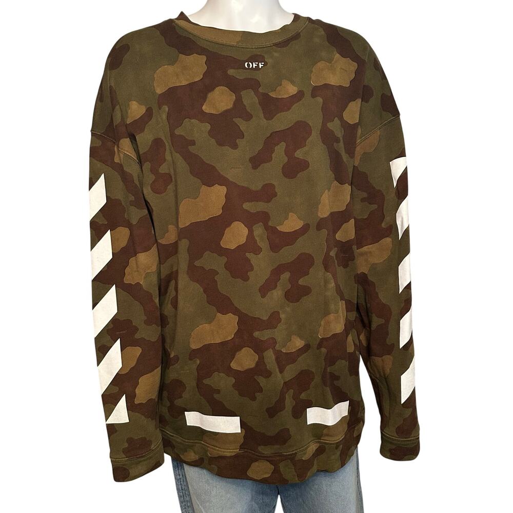 Off-White c/o Virgil Abloh 17AW All-Over Camo Big Arrow Crewneck Sweatshirt Sz L